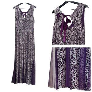 VTG Y2K NWT Candalite Purple Silver Sequined Prom Sheer Lace Overlay Gown LARGE
